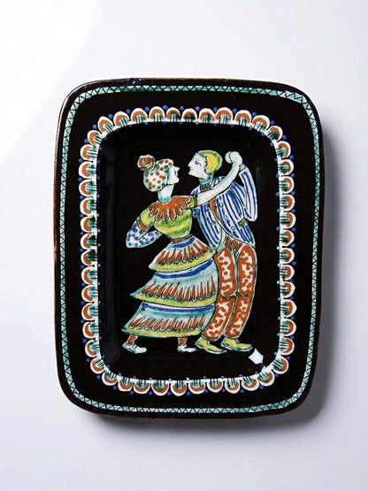 Vintage Wanddekoration von A.D. Schweizer für Steffisburg Keramik glasiert bunt