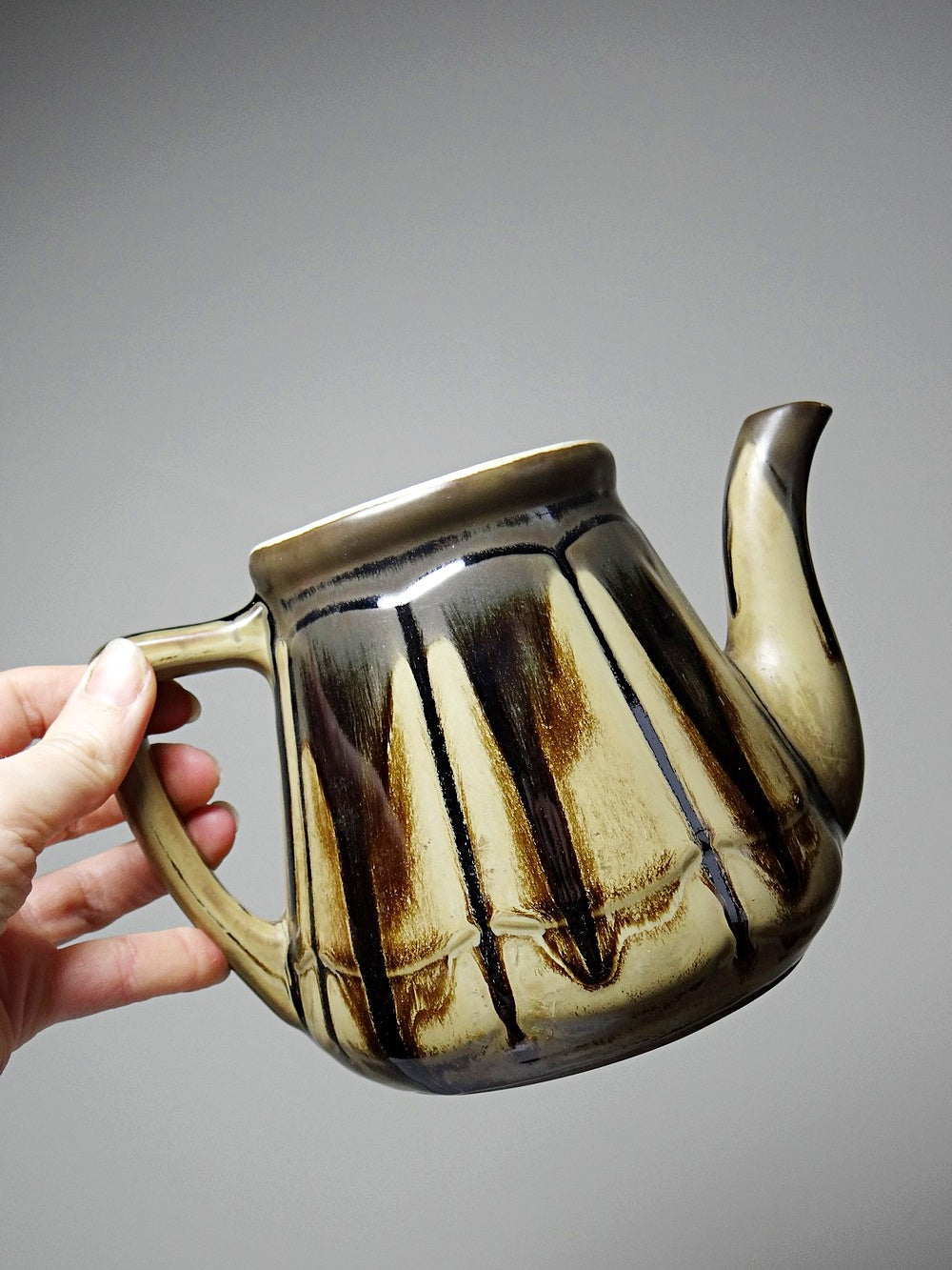 Vintage Teekanne Set von 2 im Stil von Denbac beige braun schwarz Keramik