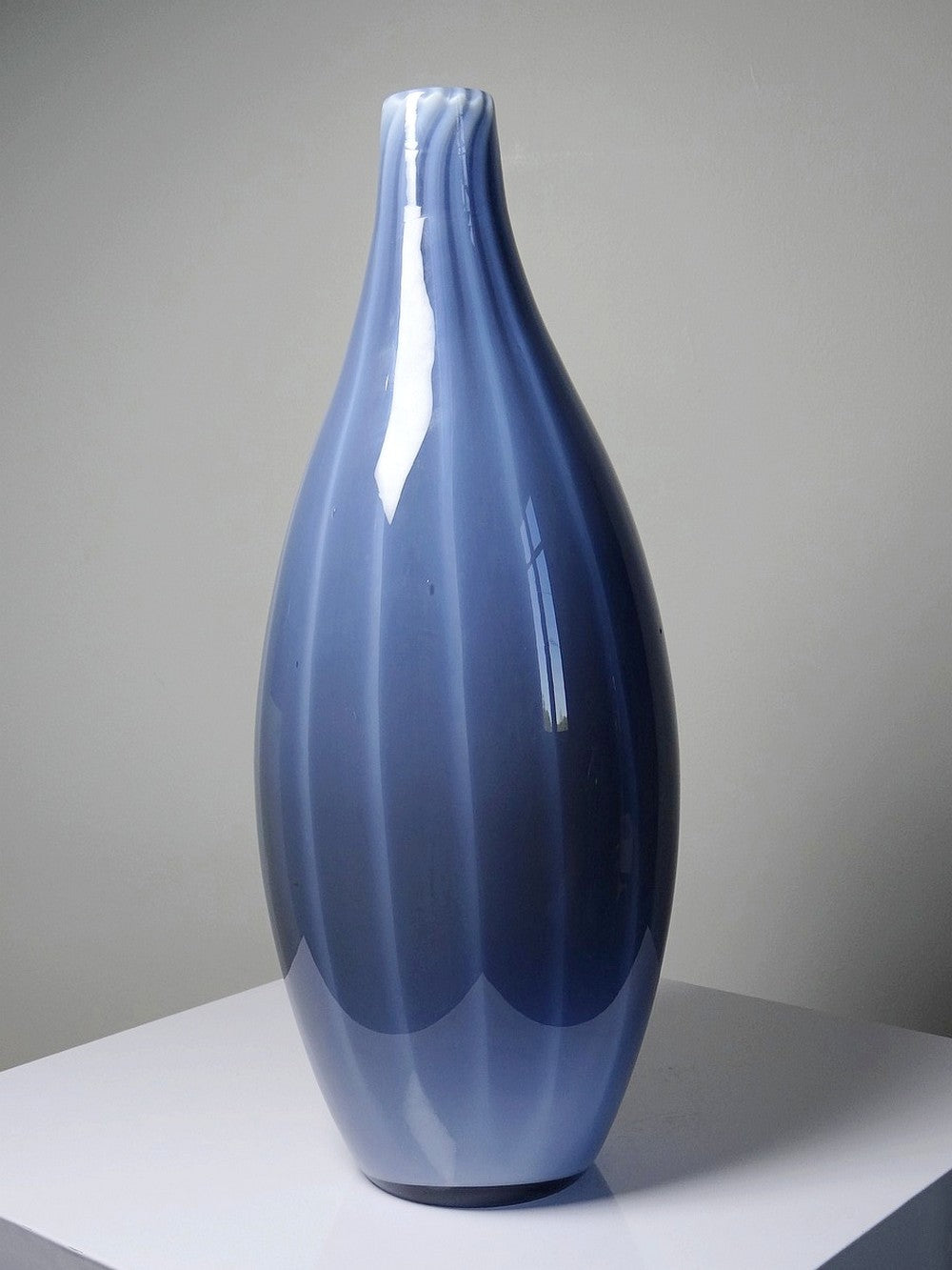 Vintage Vase von Fratelli Toso für Murano blaues Opalglas Rauchglas Soap Bubble Set von 2