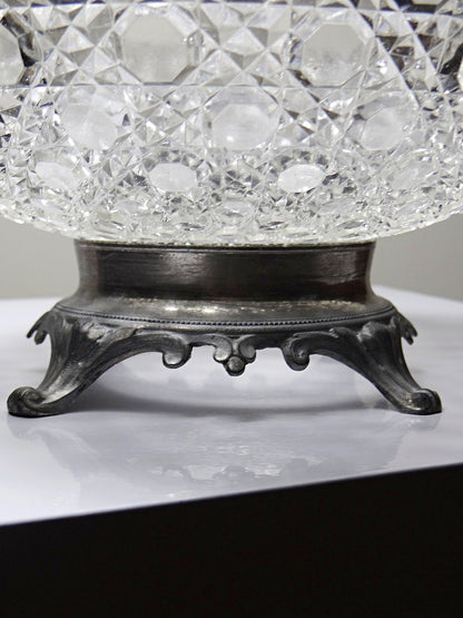 Vintage Schale von Baccarat für Pressglas mit Zinnfuß durchsichtig
