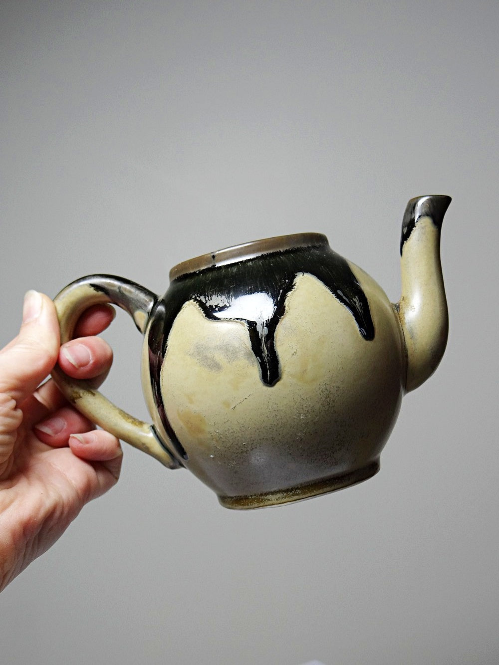 Vintage Teekanne Set von 2 im Stil von Denbac beige braun schwarz Keramik