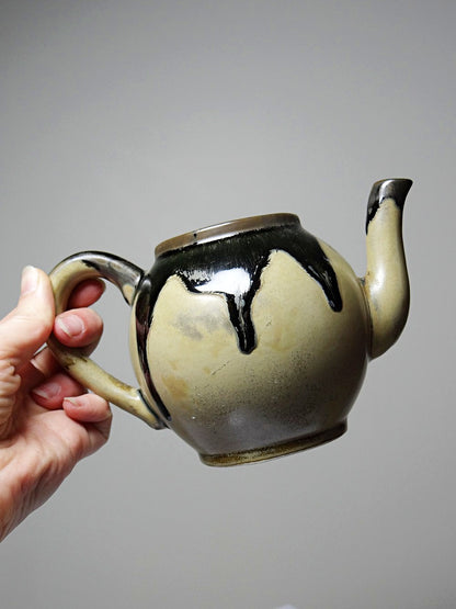 Vintage Teekanne Set von 2 im Stil von Denbac beige braun schwarz Keramik