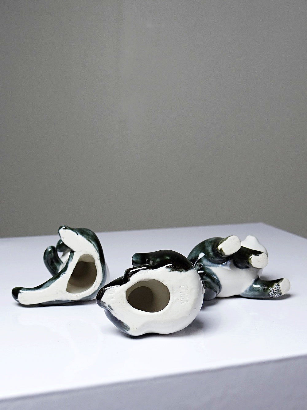 Vintage Porzellan Panda Figurine Set von 3 China Stempel handbemalt 1980er-90er