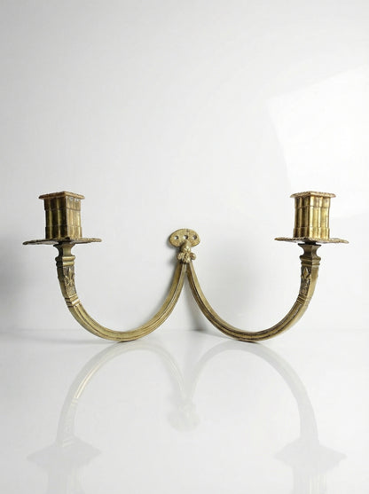 Vintage Wandkerzenhalter "à la financière" 2-flammig aus vergoldeter Bronze