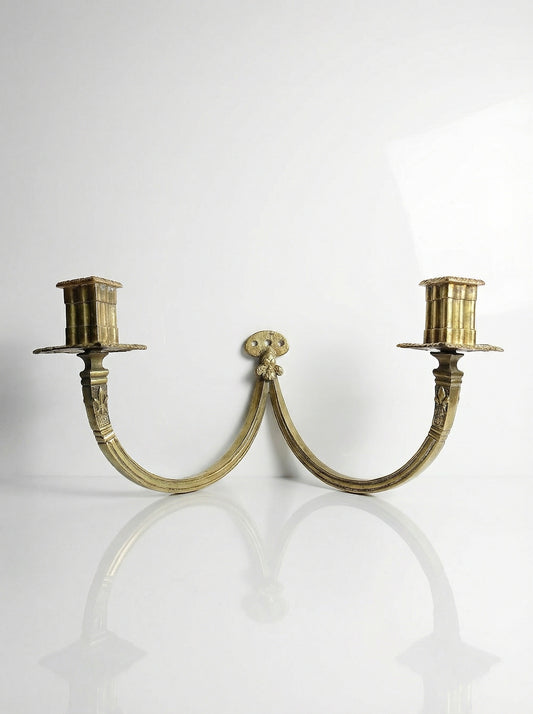 Vintage Wandkerzenhalter "à la financière" 2-flammig aus vergoldeter Bronze