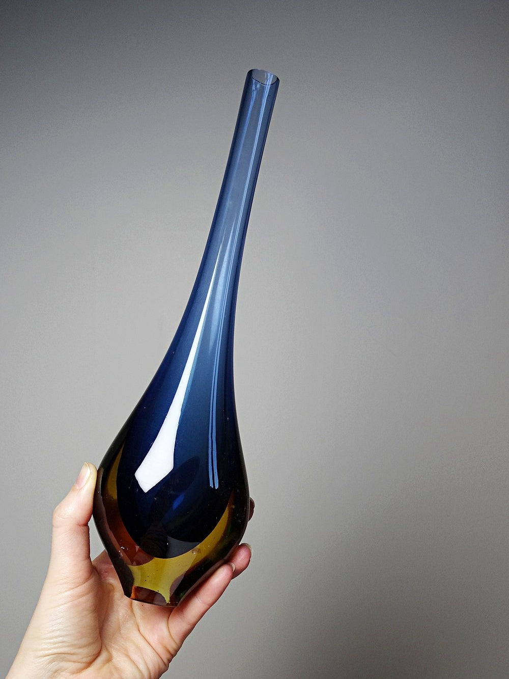 Vintage Vase Sommerso von Flavio Poli für Murano blau und amberfarbenes Glas
