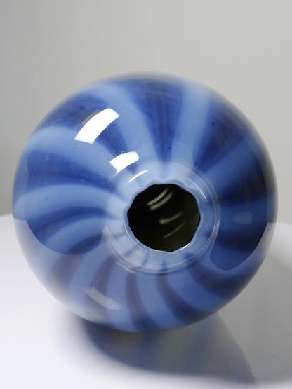 Vintage Vase von Fratelli Toso für Murano blaues Opalglas Rauchglas Soap Bubble Set von 2