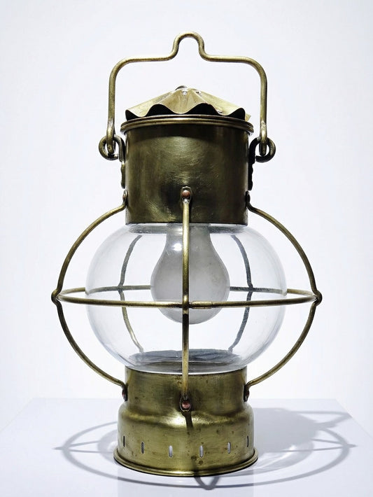 Vintage Marine-Laterne aus Glas und Messing, antik, muss neu verkabelt werden