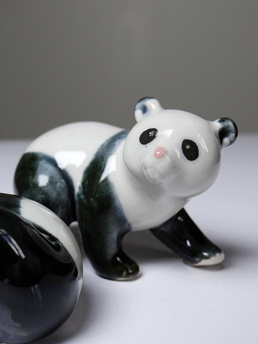 Vintage Porzellan Panda Figurine Set von 3 China Stempel handbemalt 1980er-90er