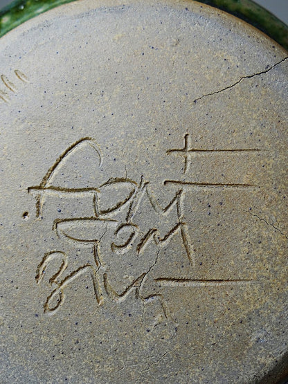 Vintage Sauciere Fontgombault rot grün von Fontgombault für Fontgombault glasierte Keramik