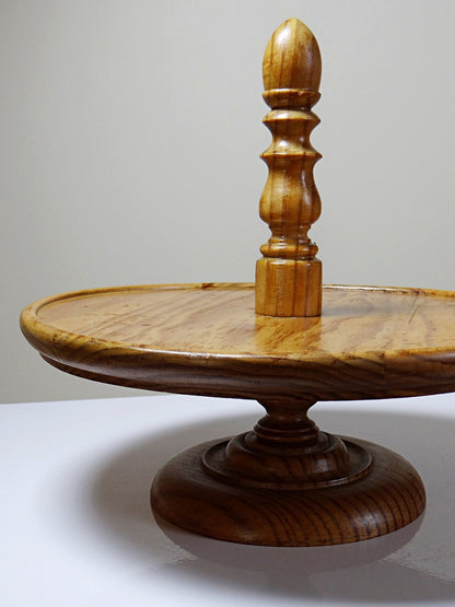 Vintage Servierständer aus Kiefernholz, gedrechselt, lackiert, Braun