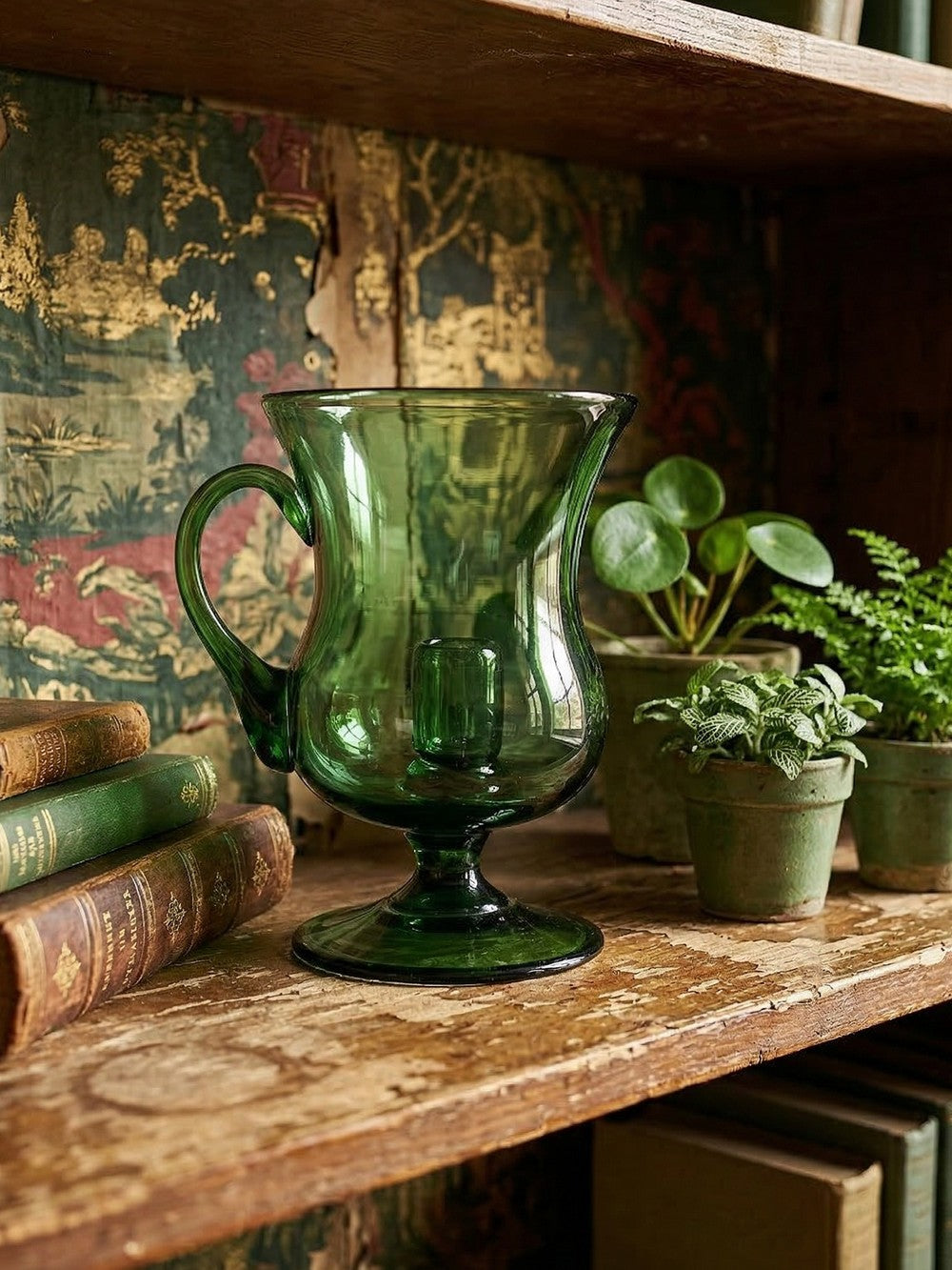 Vintage Photophor aus grünem Blasglas, großes Format