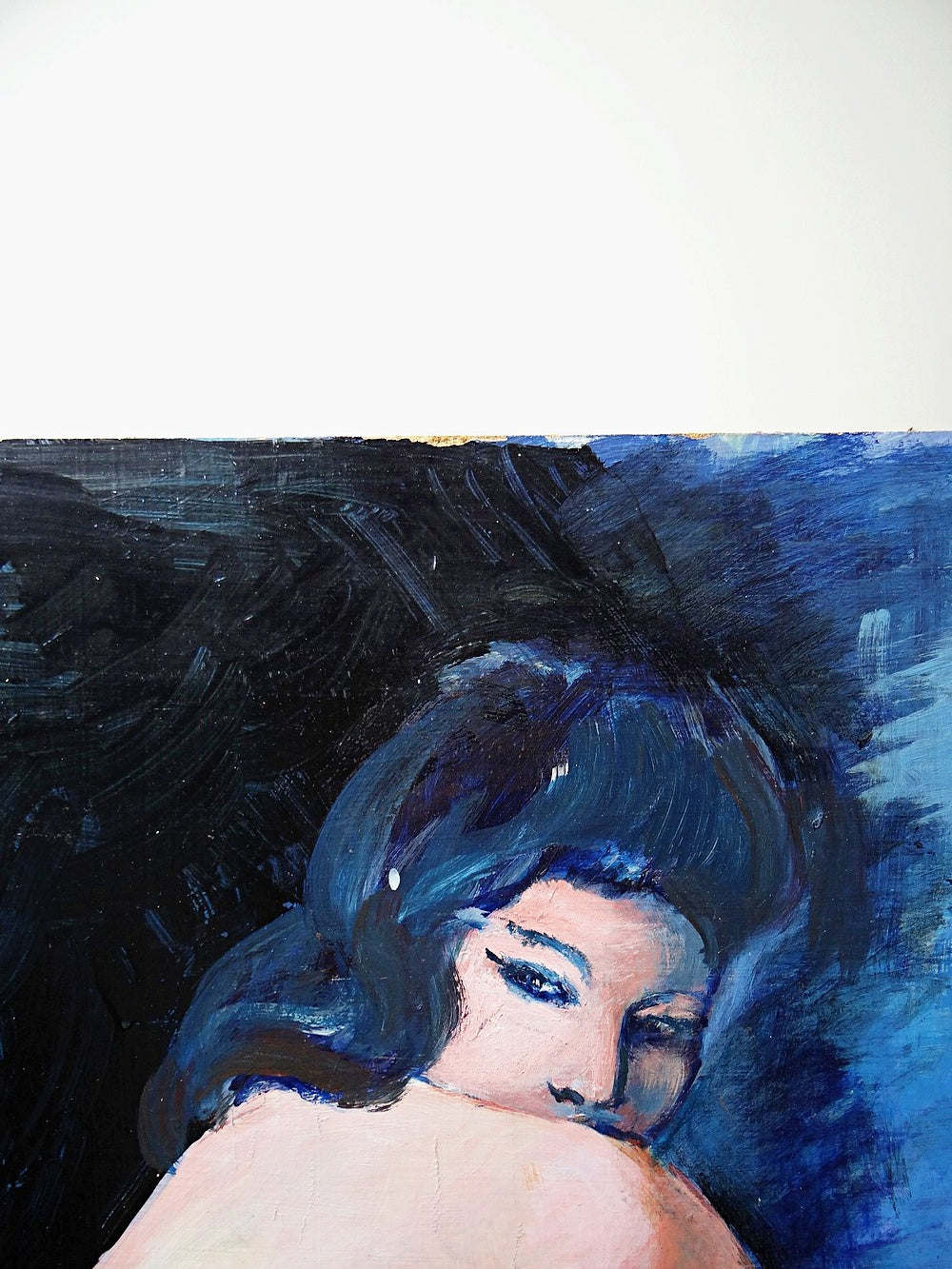 Vintage Gemälde Akt Frau von hinten Ölgemälde auf Platte 50er 60er Jahre 61x50cm