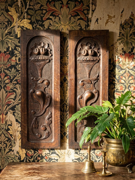 Vintage Wandpaneel Set von 2 dunkelbraun weiß Dekoration Eichenholz