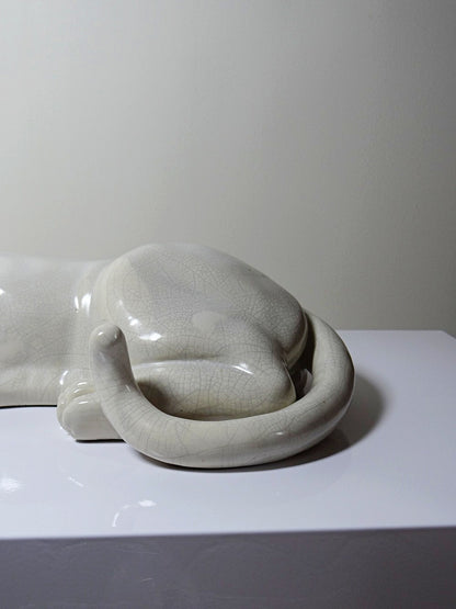 Vintage Panther Figur aus craqueliertem Steingut