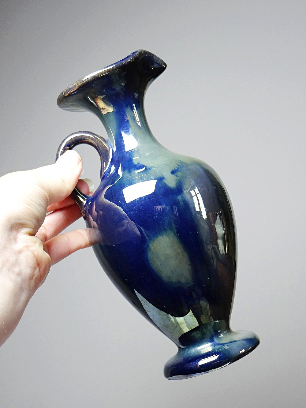 Vintage Steinzeugkanne Grès de Rambervillers für Rambervillers Blau