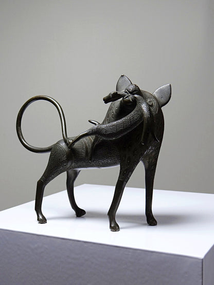 Vintage Bronzefigur Löwe oder Hyäne aus Benin Dahomey Cotonou BraunKunst