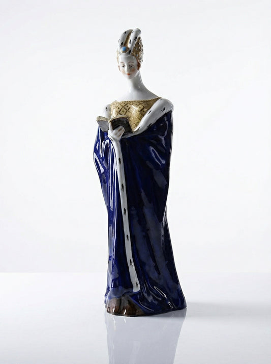 Vintage Porzellanfigurine Liseuse von J. Vesques blau Hermelin