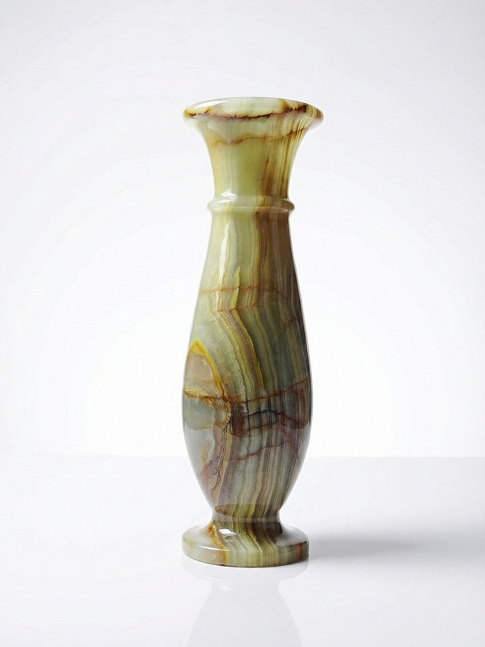 Vintage Vase aus grün gestreiftem Onyx Italien grün beige rost