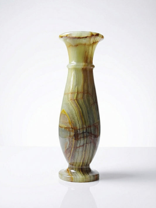 Vintage Vase aus grün gestreiftem Onyx Italien grün beige rost