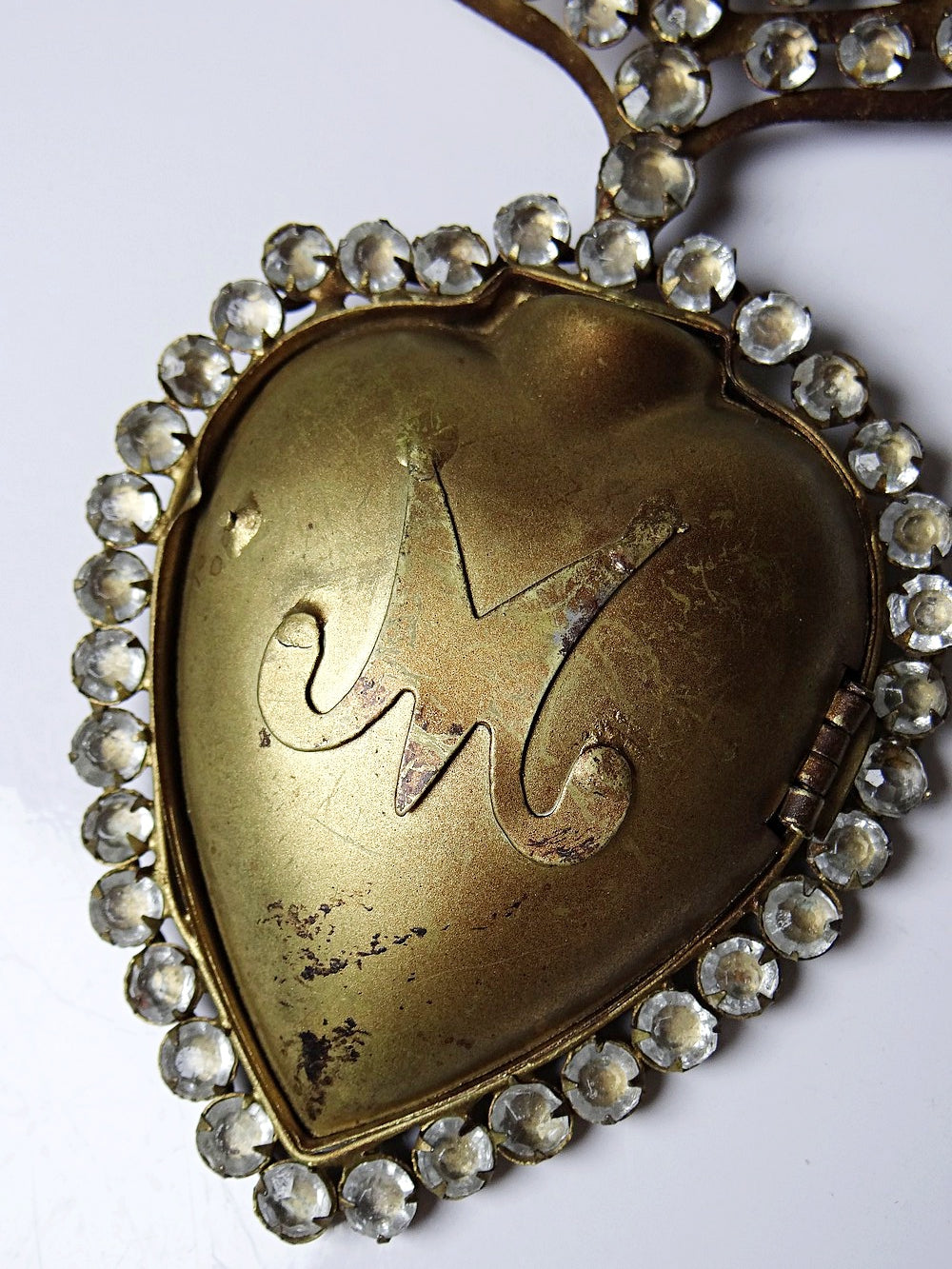 Vintage Dekoration Ex Voto Flammendes Herz der Jungfrau Maria mit Strass