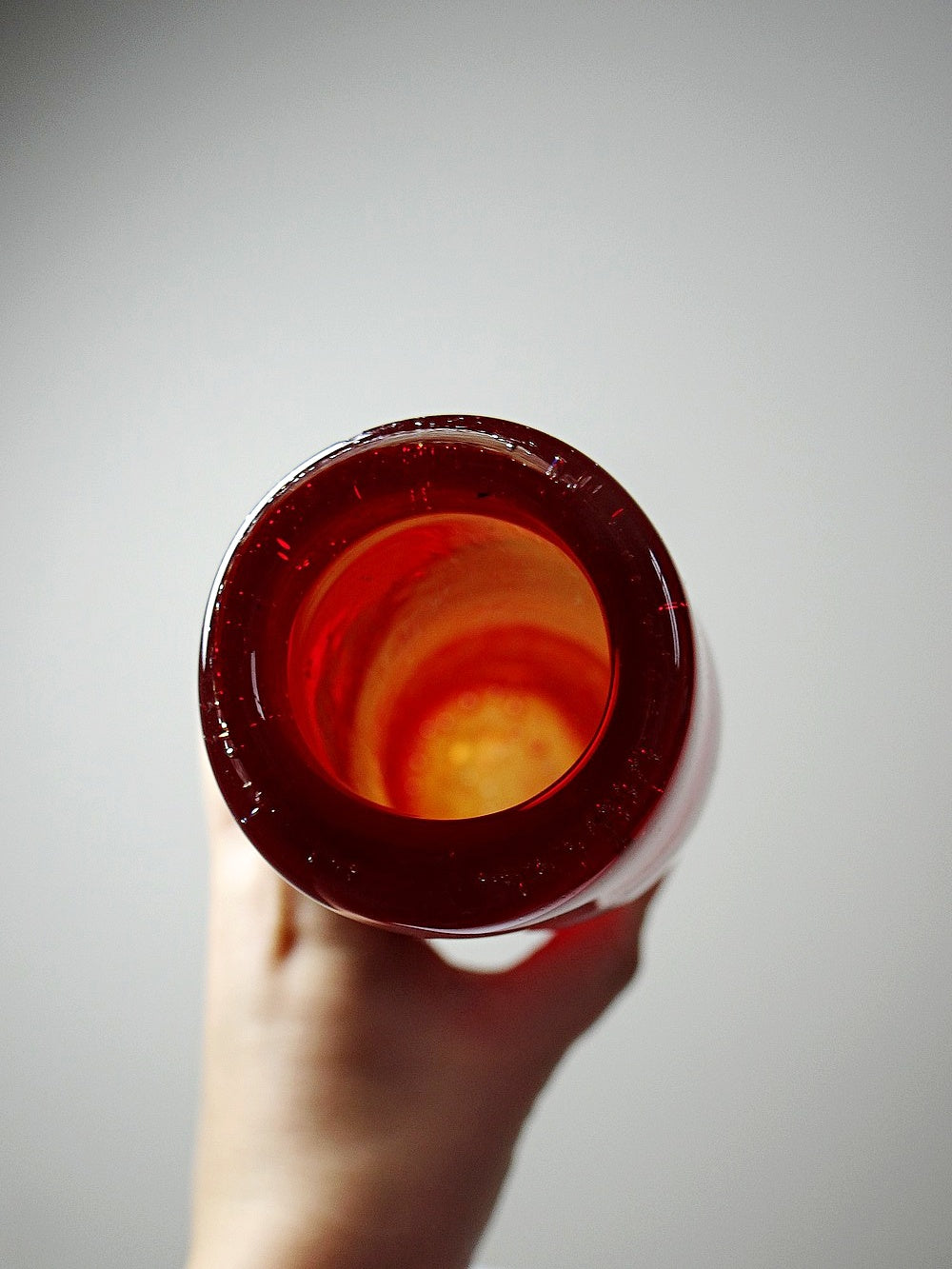 Vintage Vase Murano Stil rotes geblasenes Glas mit Blasen