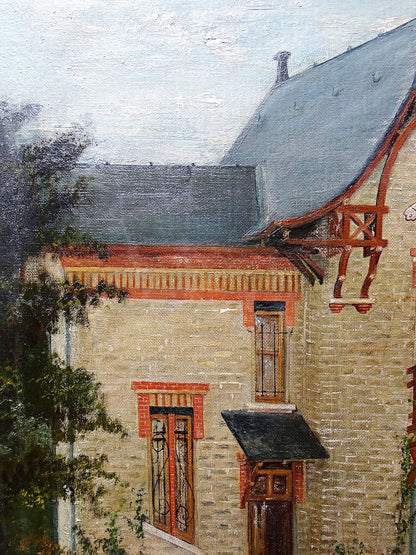 Vintage Gemälde Villa Camille von M. Lesoll für Dekoration beige