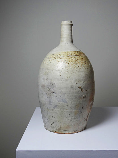 Vintage Steingut Korbflasche aus Puisaye mit Aschelasur