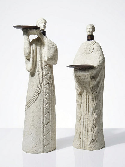 Vintage Kerzenleuchter Akwe Priestess Set von 2 von Holländer für Holländer beige