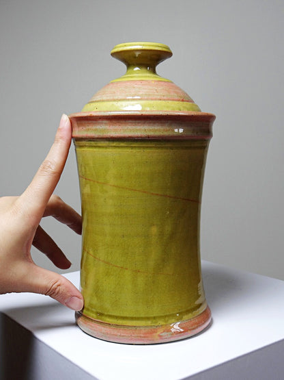 Vintage Servieraccessoire Gewürzdose aus glasiertem Steinzeug zweifarbig signiert