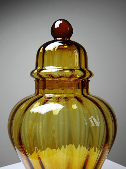 Vintage Bonbonniere aus mundgeblasenem Empoli-Glas, bernsteinfarben, Italien
