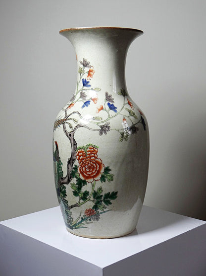 Vintage Vase "Chenghua" aus Porzellansteinzeug mit Craquelé, Famille Verte