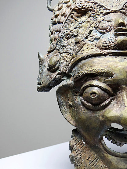 Vintage Maske Bamoun für BraunDekoration Afrikanische Bronze-Maske aus Kamerun