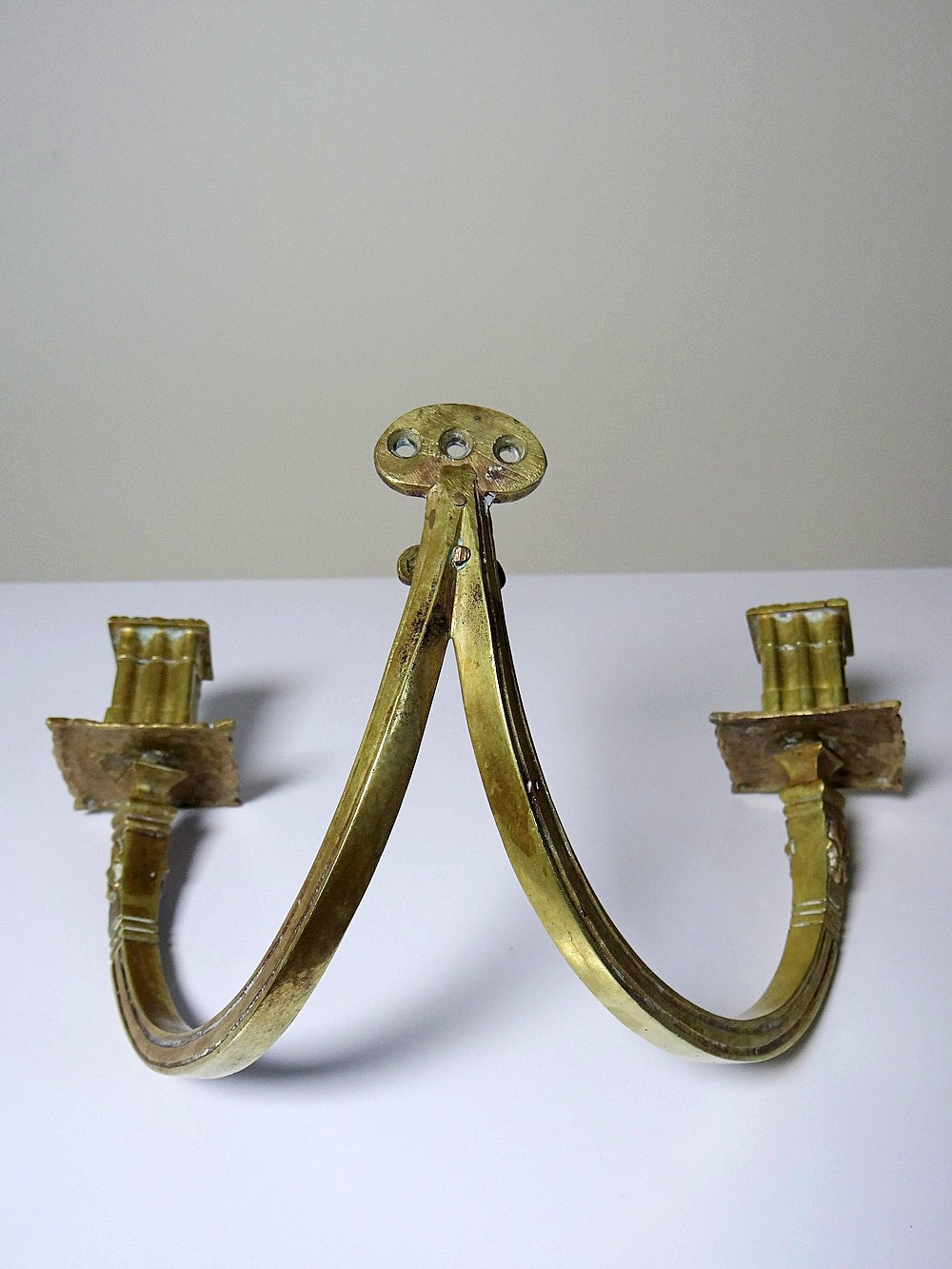 Vintage Wandkerzenhalter "à la financière" 2-flammig aus vergoldeter Bronze