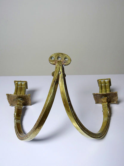 Vintage Wandkerzenhalter "à la financière" 2-flammig aus vergoldeter Bronze