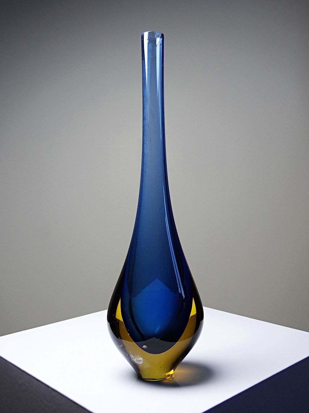 Vintage Vase Sommerso von Flavio Poli für Murano blau und amberfarbenes Glas