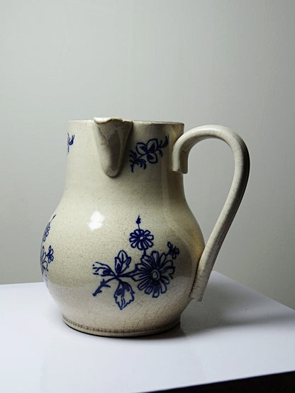 Vintage Krug blau creme faience Servieraccessoire blau creme