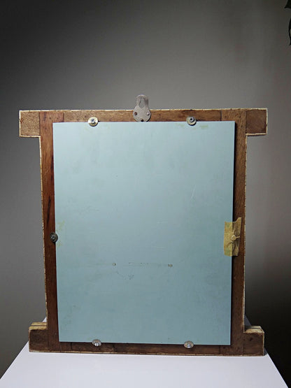 Vintage Spiegel Fenster Rajasthan handbemalter Knochen mit Reiterdekor, antik frühes 20. Jh.
