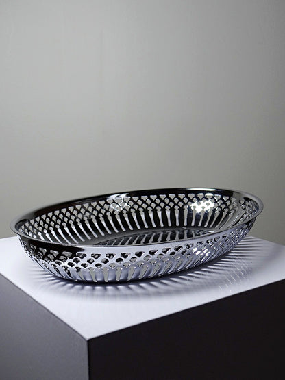 Vintage Brotkorb oval aus Metall versilbert, durchbrochen, 1950er-1970er