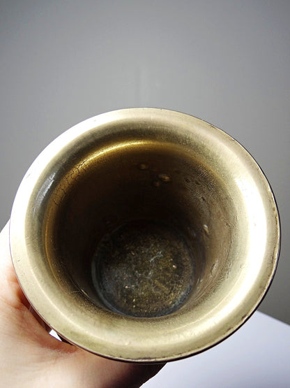 Vintage Apotheker Mörser mit Stößel vergoldete Bronze heraldischer Löwe