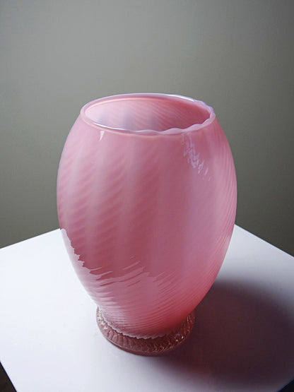 Vintage Vase Murano Empoli aus rosa Opalglas, transparenter Fuß