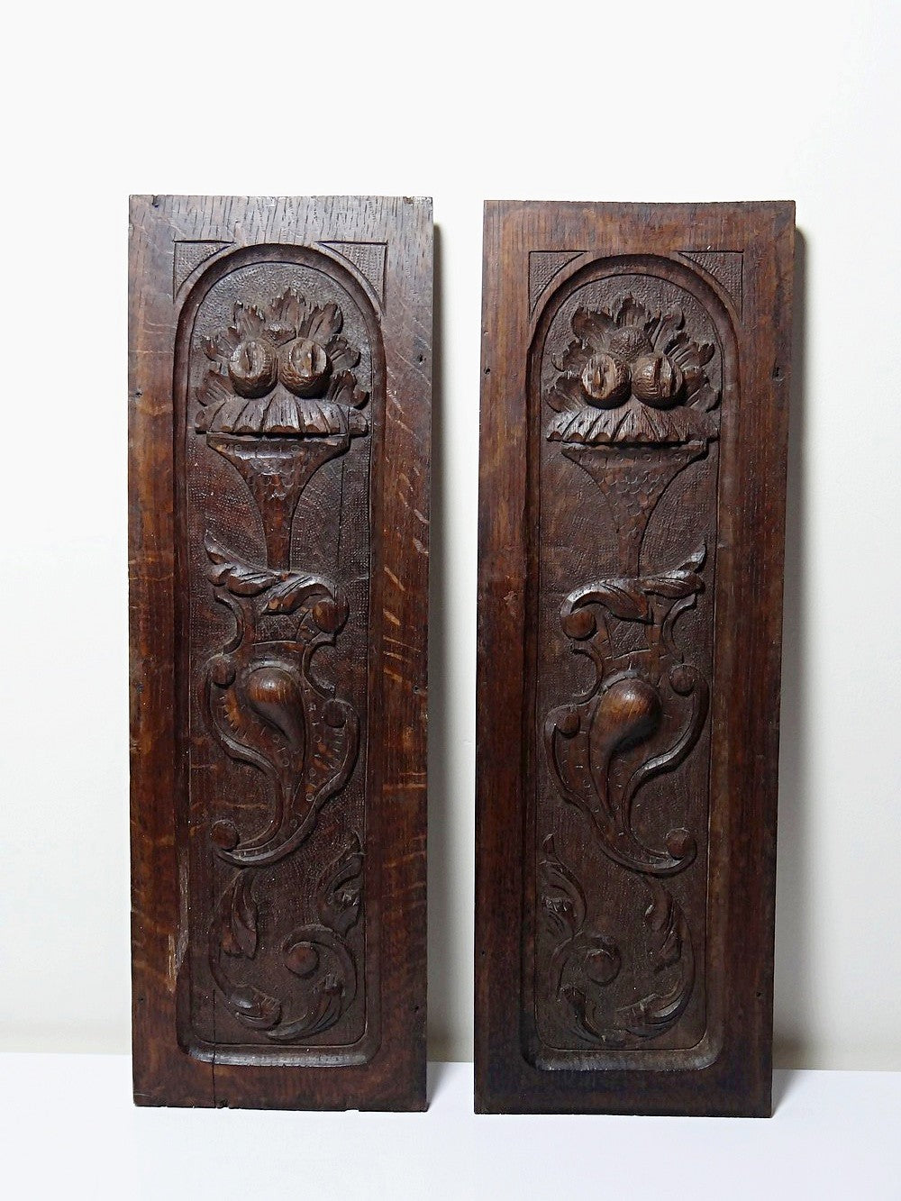 Vintage Wandpaneel Set von 2 dunkelbraun weiß Dekoration Eichenholz