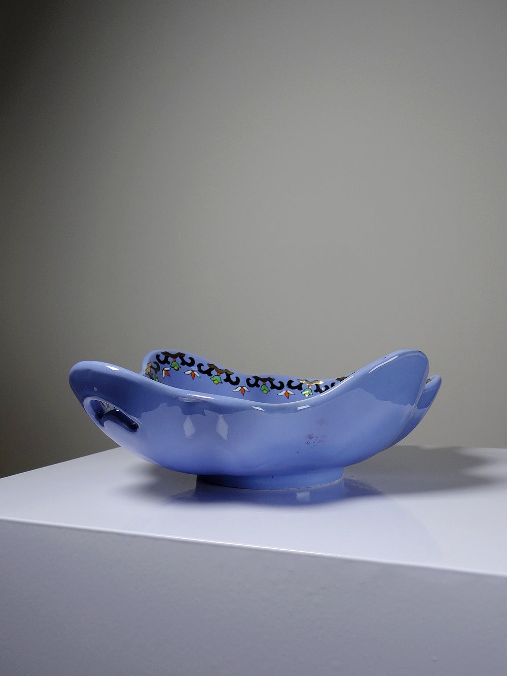 Vintage Schale Châtres von Longwy blau schwarz gold grün weiß orange gelb