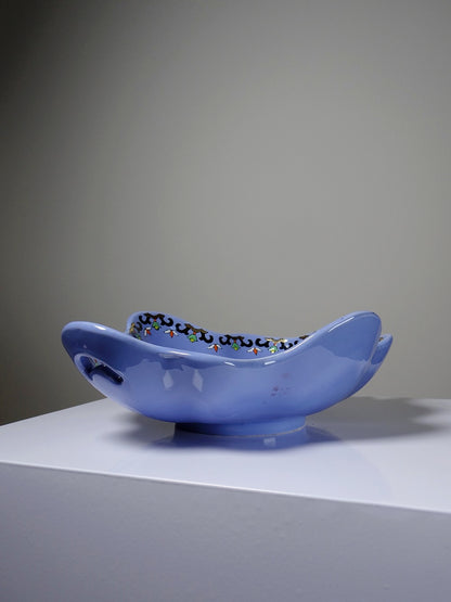 Vintage Schale Châtres von Longwy blau schwarz gold grün weiß orange gelb