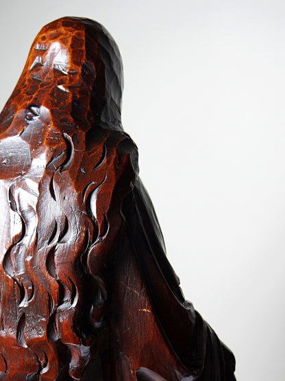 Vintage Skulptur Immaculée Conception Holz geschnitzt Unbefleckte Empfängnis Braun Bordeaux