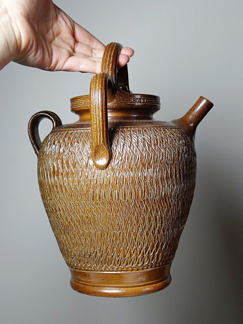 Vintage Wasserkrug von Beauvais oder Bonny für Beauvais oder Bonny, braun glasiert, silberglanz