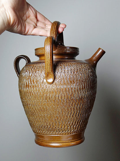 Vintage Wasserkrug von Beauvais oder Bonny für Beauvais oder Bonny, braun glasiert, silberglanz