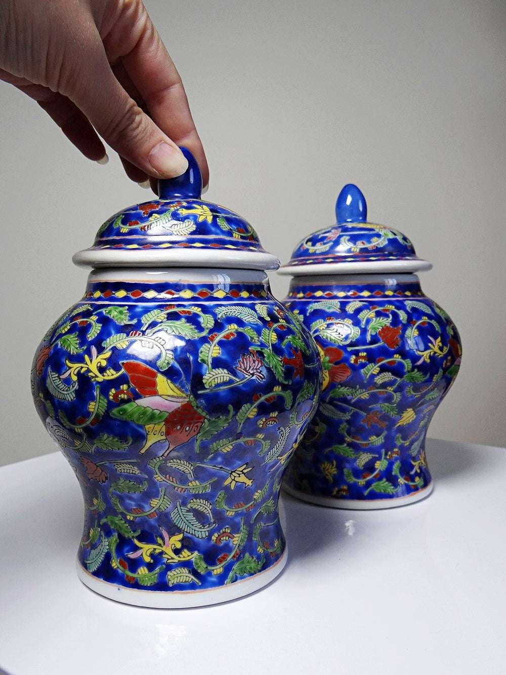 Vintage Set von 2 Ingwertopf von Kangxi Nian Zhi für China blau