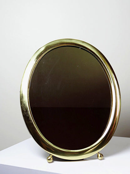 Vintage Tischspiegel oval aus vergoldetem Metall