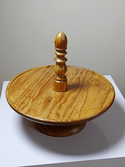 Vintage Servierständer aus Kiefernholz, gedrechselt, lackiert, Braun
